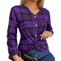 Women's loose fit plaid casual shirt in polyester fabric available in grey, purple or red colours