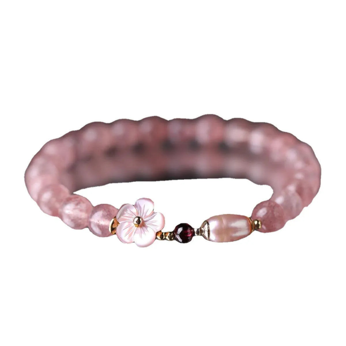 Strawberry quartz peach blossom crystal bracelet with floral design for women