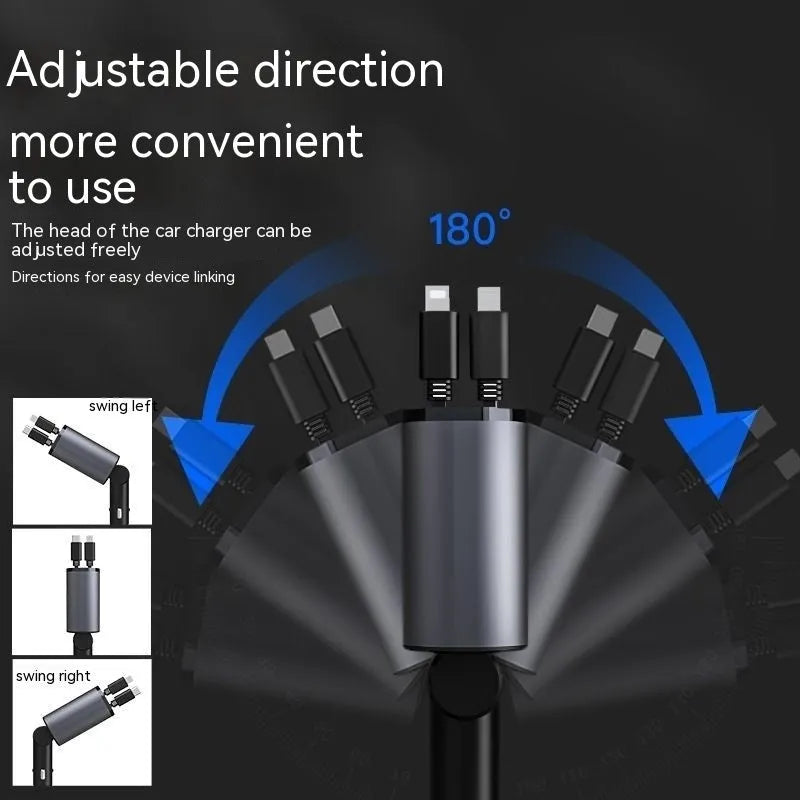 Retractable car cigarette lighter charger with multiple USB ports for charging devices