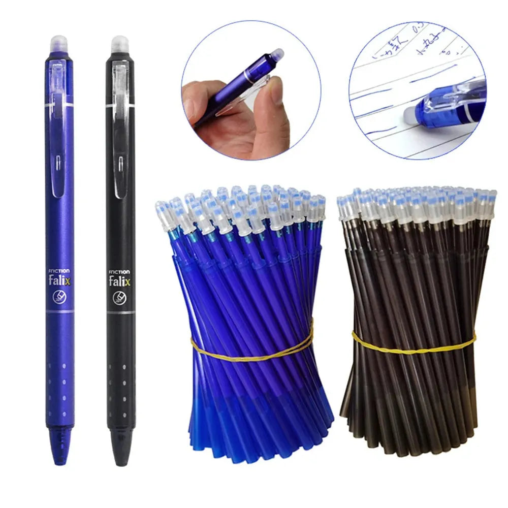 Hot Erasable Push Gel Pen with 0.5mm stainless steel nib and plastic shell for students.