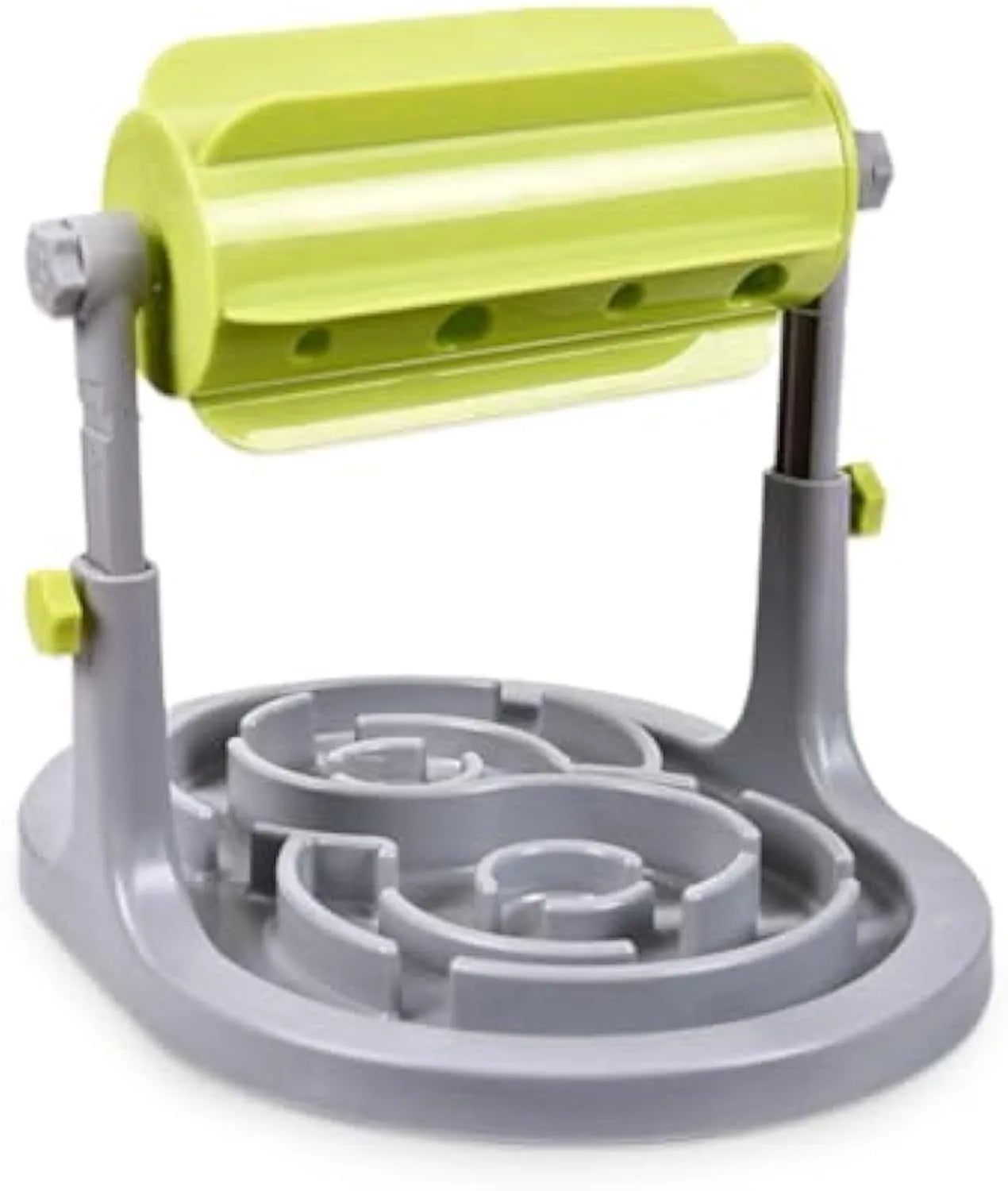 Interactive pet puzzle feeder with adjustable height and coloured plastic construction