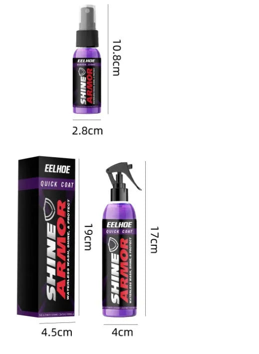 Purple spray bottle of automobile nano coating agent with microplated crystal technology for car maintenance.