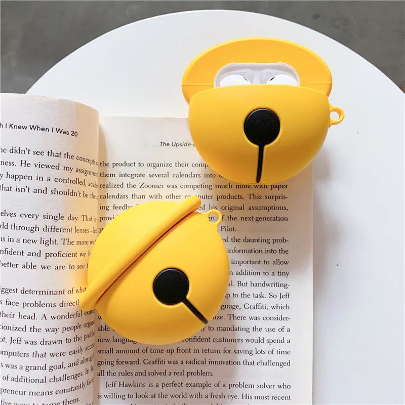 Yellow bell-shaped silicone protective case for AirPods 1st and 2nd generation headphones