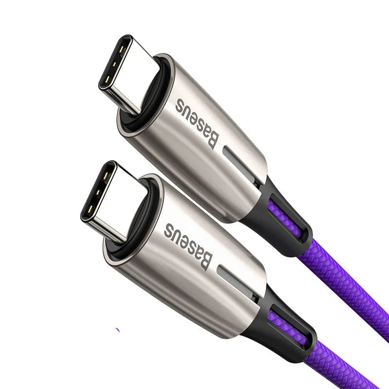 Dual Type-C USB-C data cable in purple colour showing both identical connectors