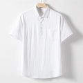 Men's linen T-shirt with loose lapel collar in hemp blend fabric showing size options