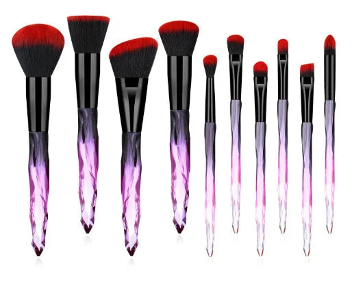 Set of ten crystal-handled foundation brushes with synthetic fibre heads in four colour options