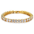 Men's silver alloy hip hop bracelet with a single row of clear rhinestones and geometric zirconia charms on a link chain.