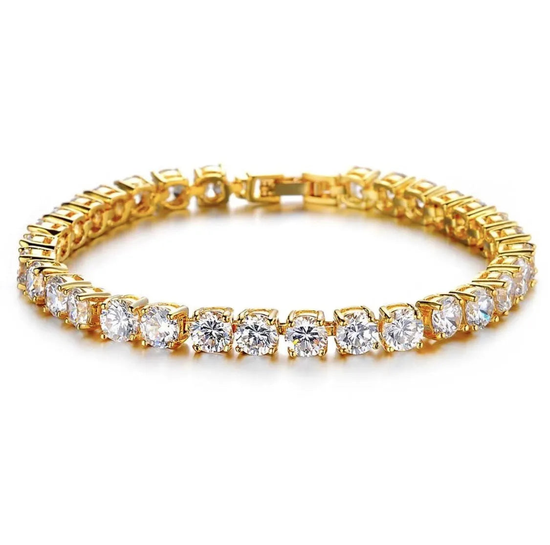 Men's silver alloy hip hop bracelet with a single row of clear rhinestones and geometric zirconia charms on a link chain.