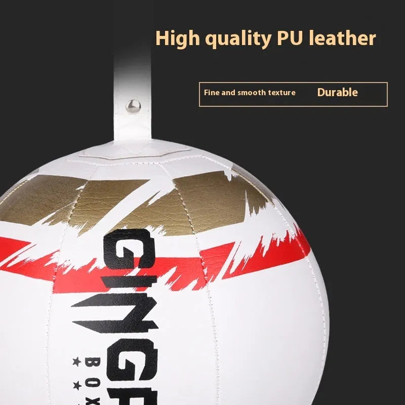 A hanging boxing speed ball made of PU leather for reaction and dodge training drills.