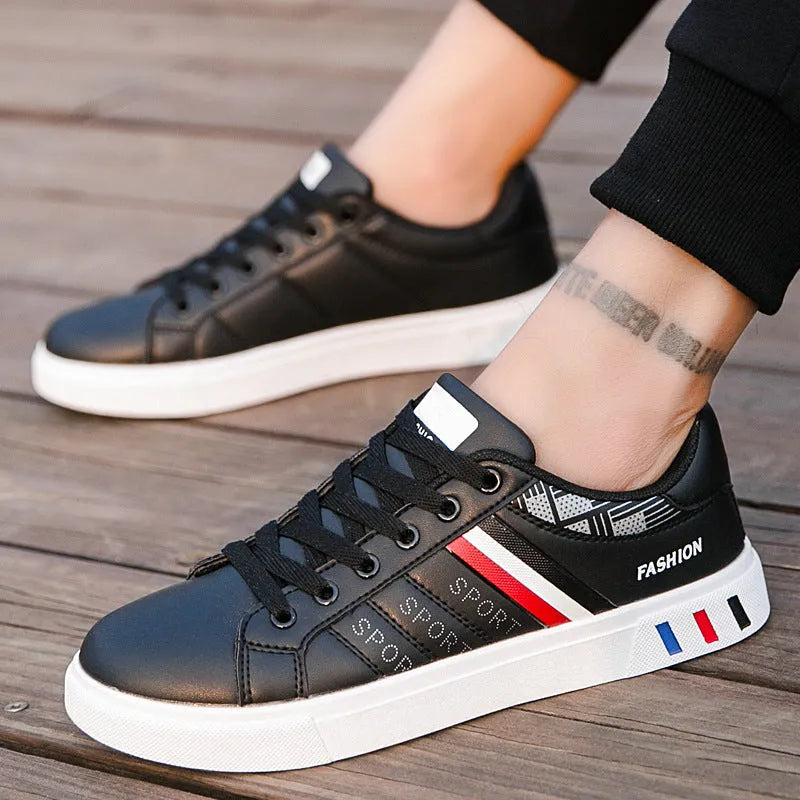 Men's sports shoes in black, grey, and white colours showing size options from UK 39 to 44