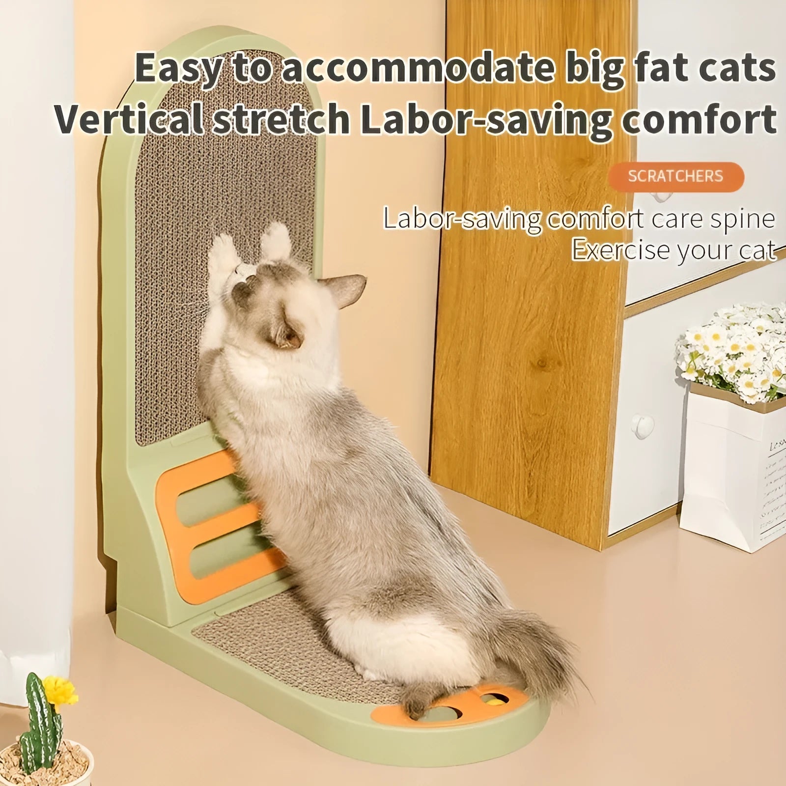 L-shape cat scratching board with sisal scratching surface and carpet base