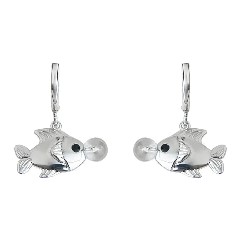 A pair of copper bubble fish earrings with goldfish design and electroplated finish.