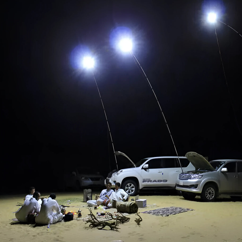 LED fishing rod light with telescopic pole and remote control for outdoor illumination