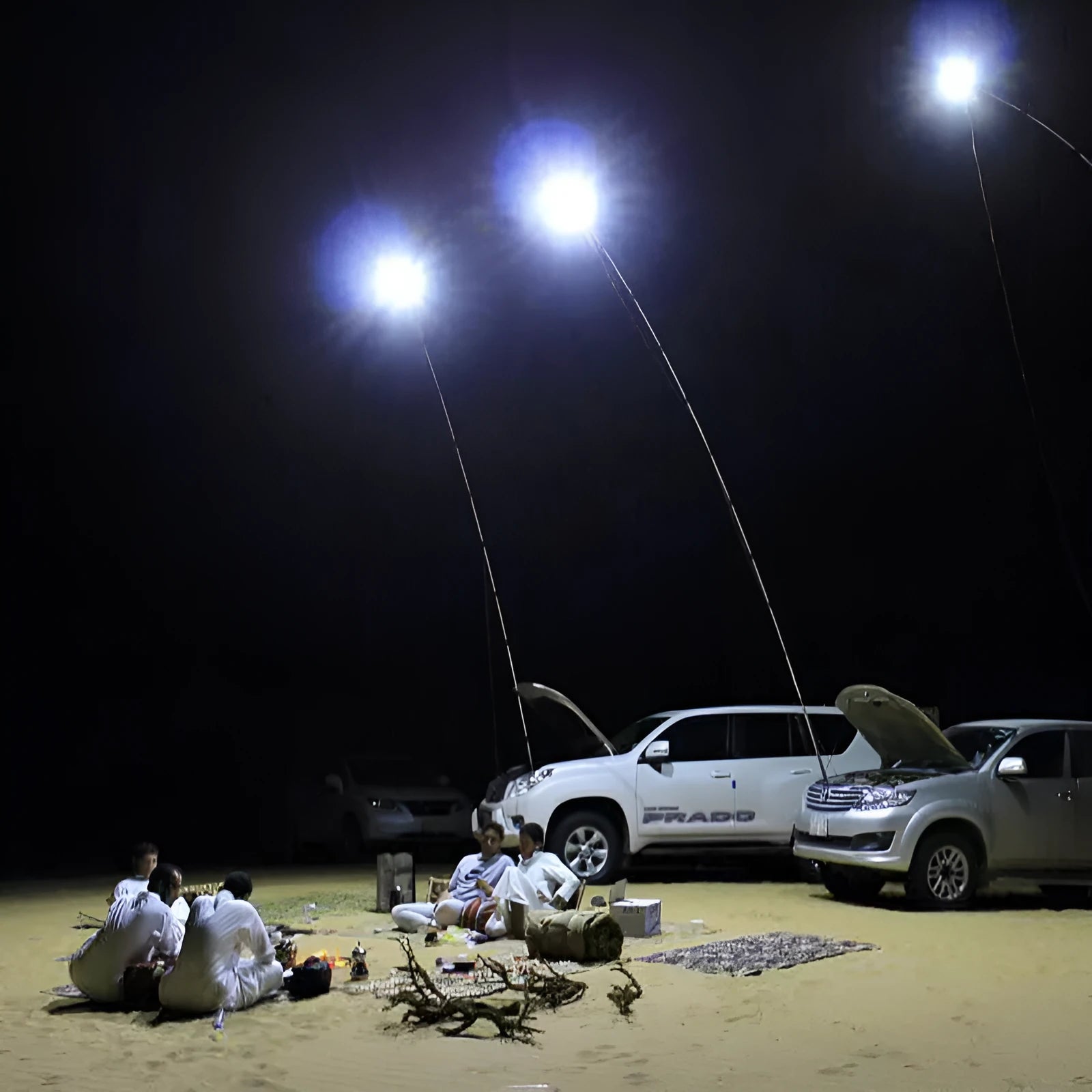LED fishing rod light with telescopic pole and remote control for outdoor illumination
