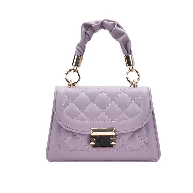 Korean version purple PU leather small square crossbody bag with 112cm shoulder strap