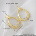 Yellow gold geometric drop earrings with ring design measuring 2.6 by 1.7 centimetres