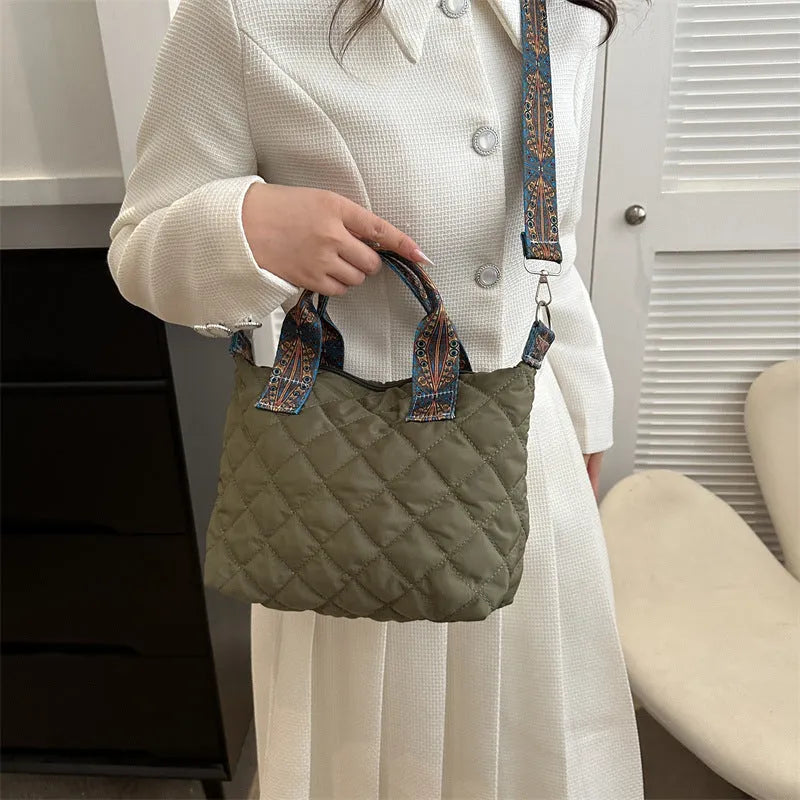 Soft Oxford cloth shoulder messenger bag with embroidery design and internal phone pocket in horizontal square shape