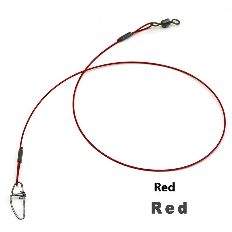 54cm steel wire fishing leaders with double buckle pins in green, black and red colours