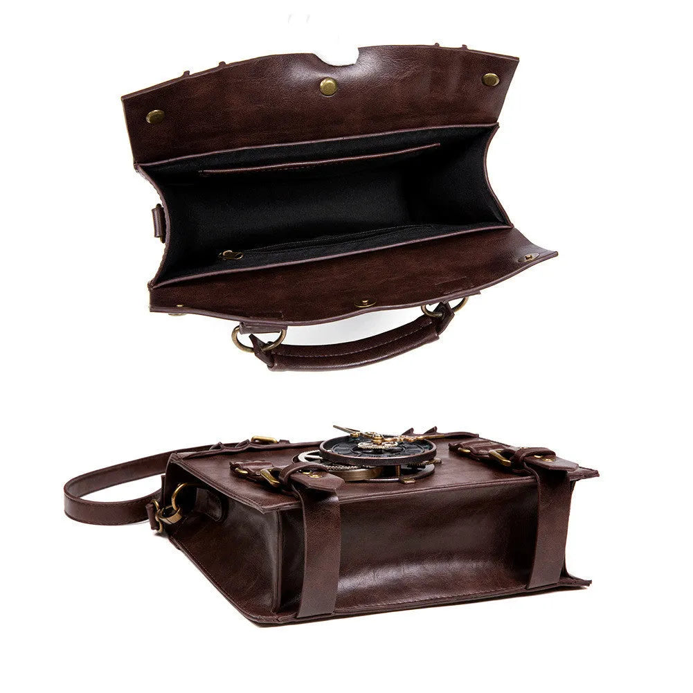 Bronze steampunk industrial retro shoulder bag with metal hardware details