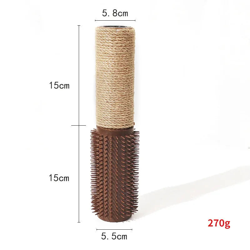 Brown sisal rope cat scratching post standing 30cm tall on a square base.