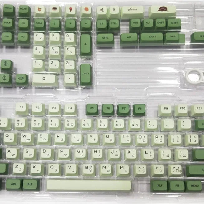 Matcha coloured PBT keycap set with 124 keys showing multiple language legend options