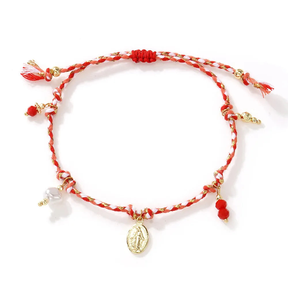 Hand-woven colourful braided rope bracelet with ethnic carrying strap design for women