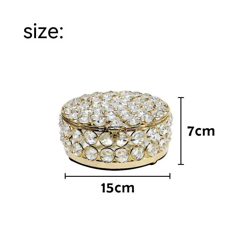 French gold metal jewelry box with transparent crystal glass lid for visible storage
