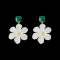 Dark green needle flowers sweet earrings with sterling silver tone finish