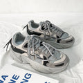 Men's white Korean style platform dad shoes with lace-up front on a neutral background.