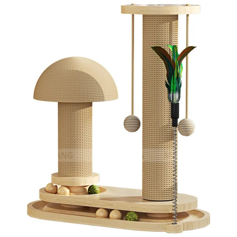 Solid wood cat climbing frame with a central rotating turntable, shown in a basic style big flower design.