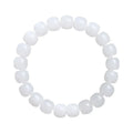 White Hetian jade barrel bead bracelet showing smooth polished beads on wrist