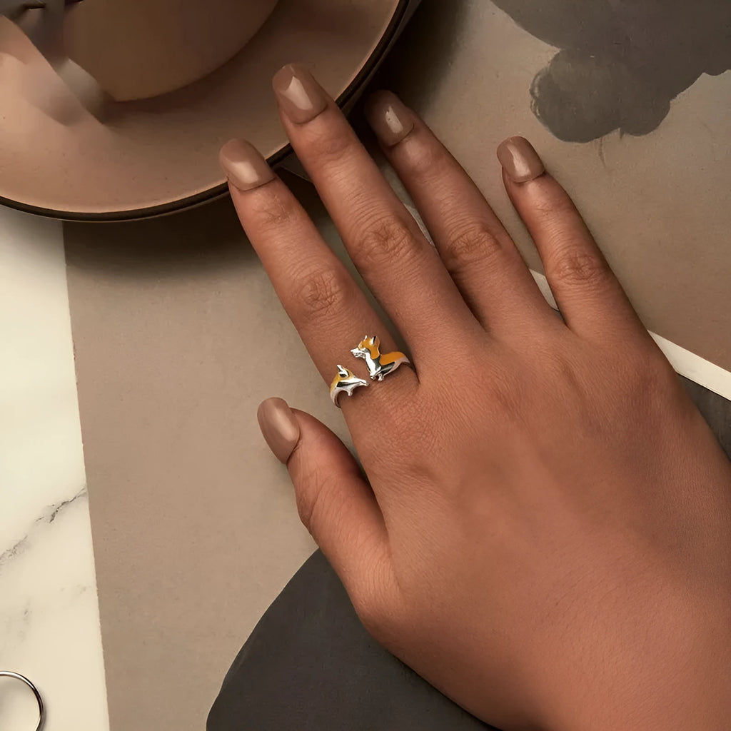 Silver electroplated cartoon corgi pet ring for women with adjustable design