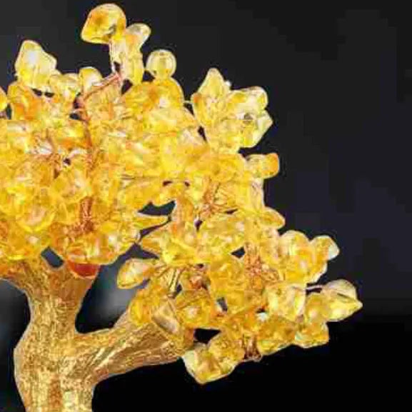Citrine resin turtle money tree Feng Shui ornament measuring 18x11x23cm