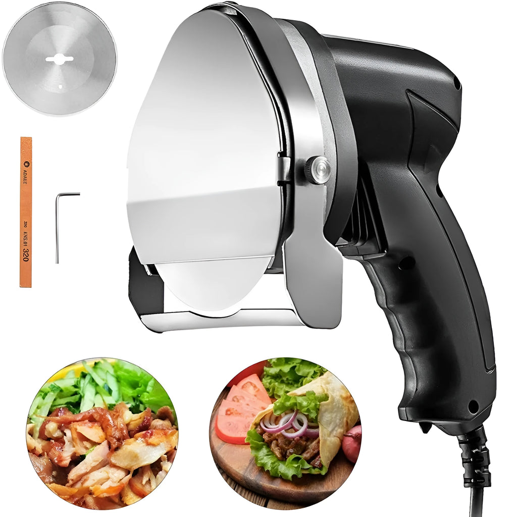 Black KS-100E model electric meat cleaver for barbecue machines with EU plug.