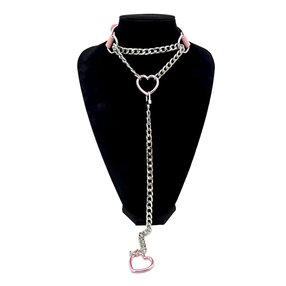 European American personalized love neckband in leather for men and women couple choker black gold