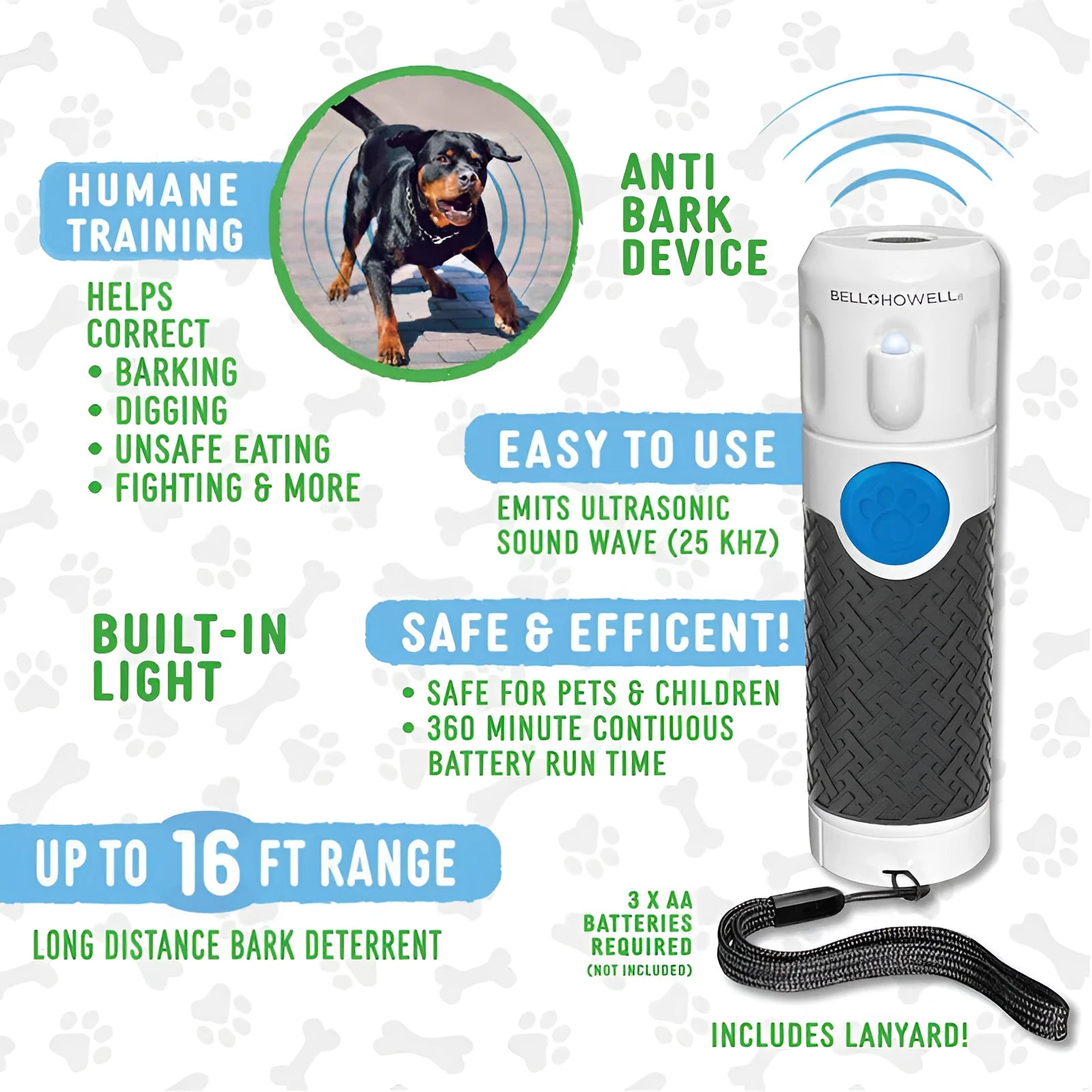 White ultrasonic dog bark stop trainer handheld device for behaviour control