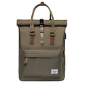 Casual polyester backpack with cover opening showing laptop pocket and interior organisation