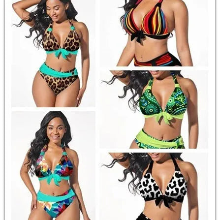 Colourful printed plus size women's bikini swimming suit set with polyester spandex fabric