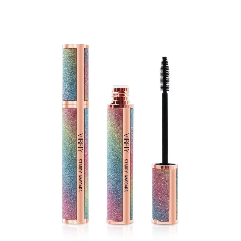 4D waterproof black mascara tube showing curling applicator for long thick lashes