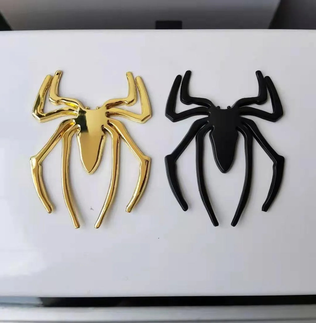 Three-dimensional zinc alloy spider bumper sticker in metallic colours