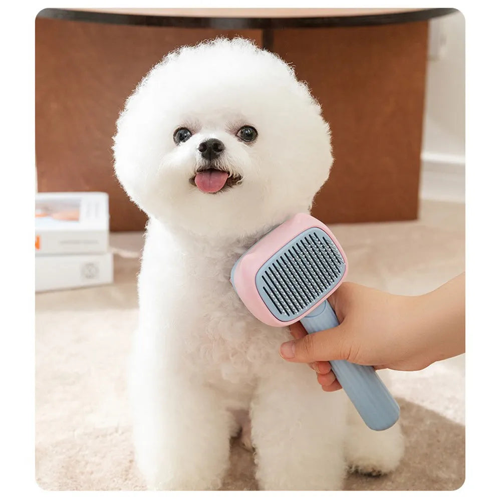 Blue double-sided pet grooming brush with deshedding and dematting functions for cats and dogs