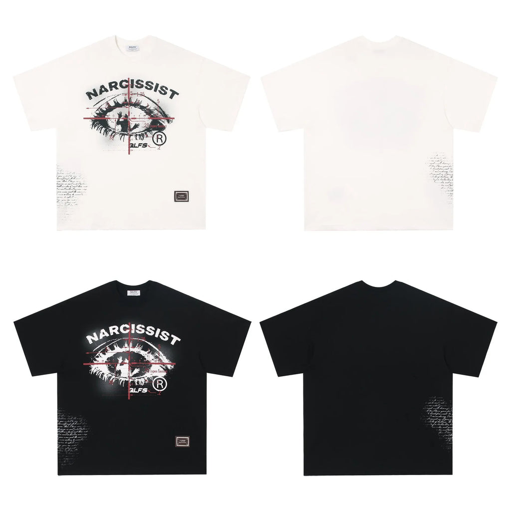 Pure cotton hip hop gothic style T-shirt with letter pattern in black and white colours
