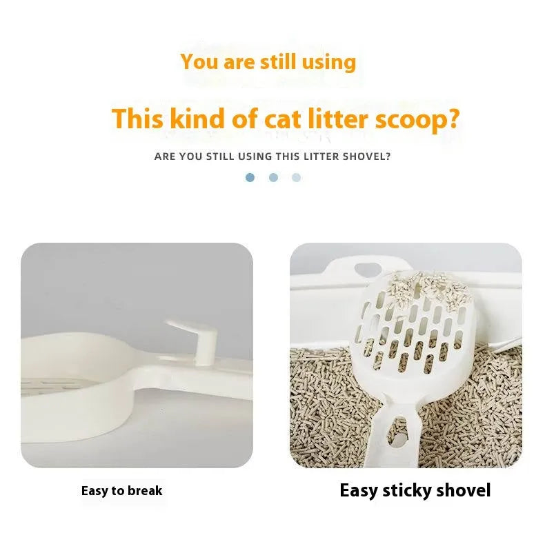 Black metal alloy cat litter scoop with long handle and 0.8cm sifting gap