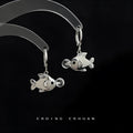 A pair of copper bubble fish earrings with goldfish design and electroplated finish.