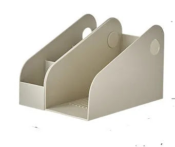 Plastic desktop storage box with 2-layer grid shelf in milk coffee colour