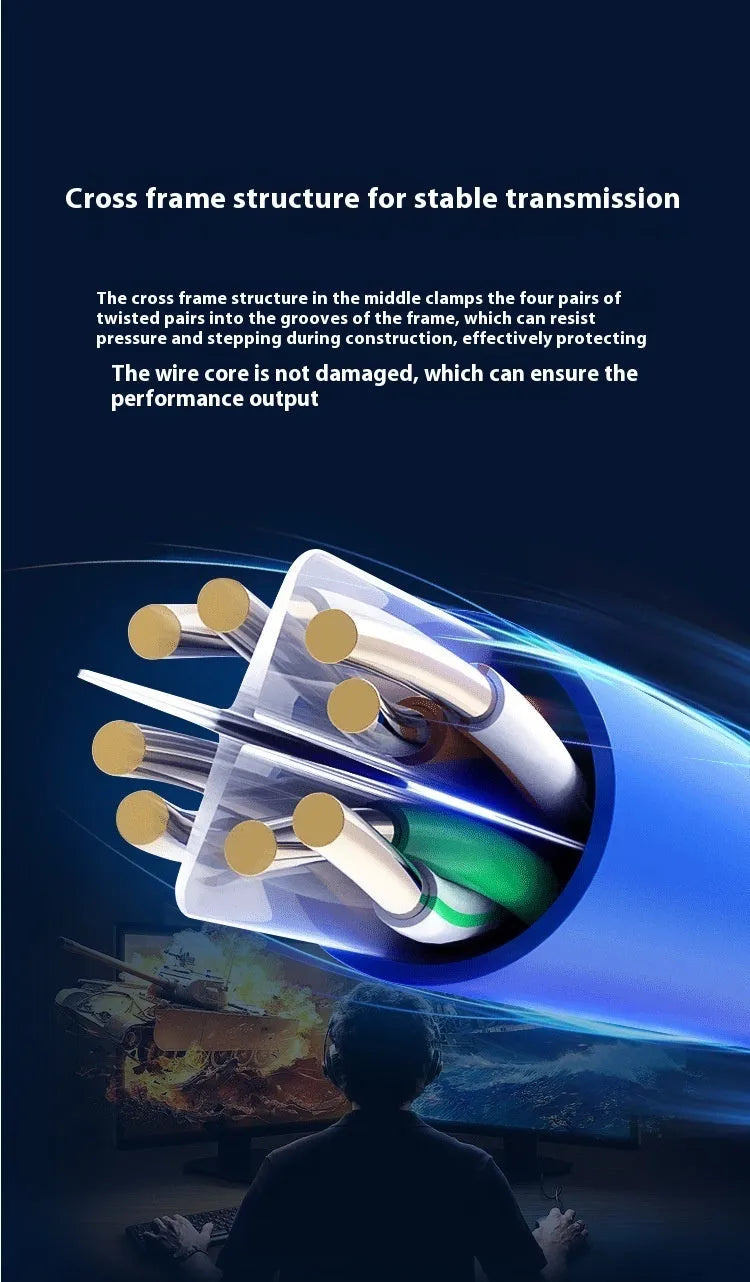 305-metre drum of blue Cat 6 oxygen-free copper gigabit network cable with specifications label.