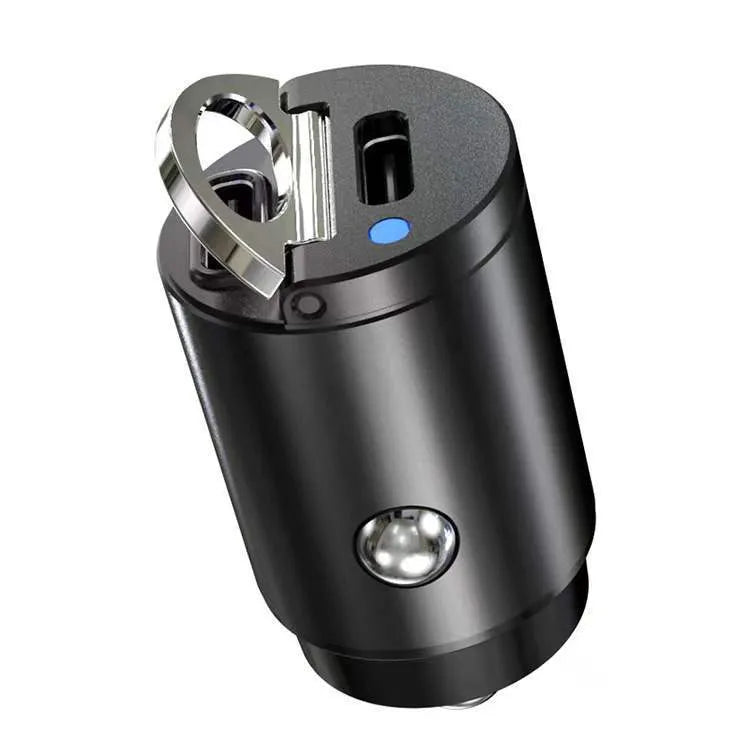 Mini black car cigarette lighter charger with PD and QC 3.0 ports