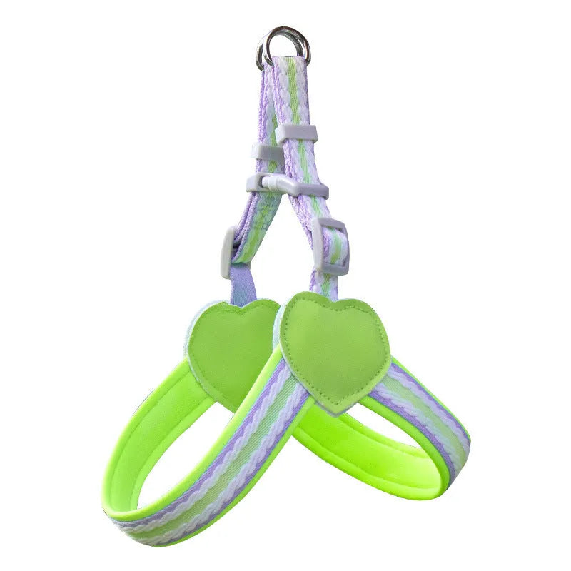 Nylon dog walking chest strap with hand holding rope in various colours and sizes