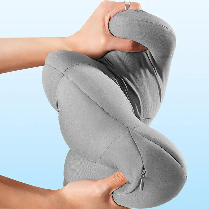 Head restraint and waist pillow set for suspension bin vehicle cab with grey polyester fabric