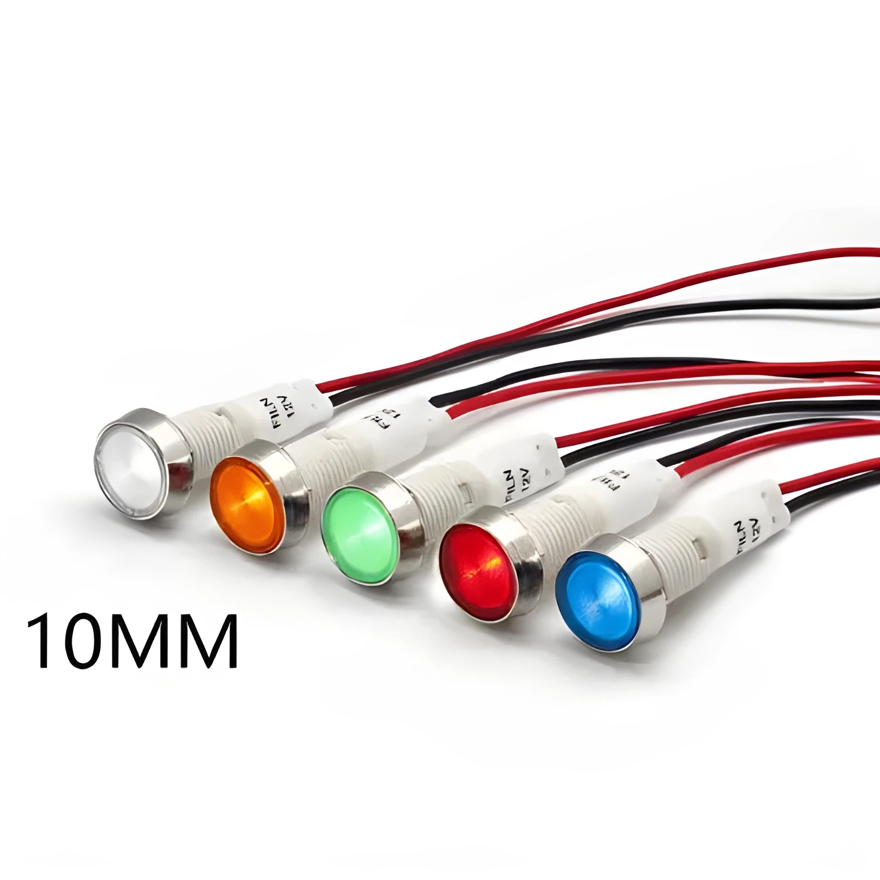 10mm stainless steel edge plastic indicator light with wire and flat metal end